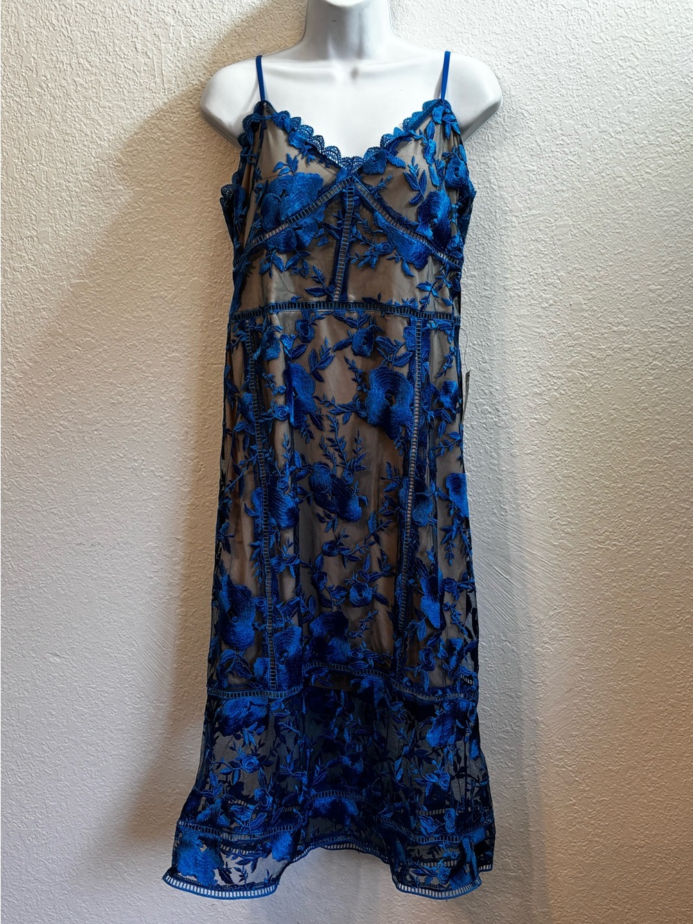 Lulu's Deeply Cherished Royal Blue Lace Embroidered Midi Dress XL